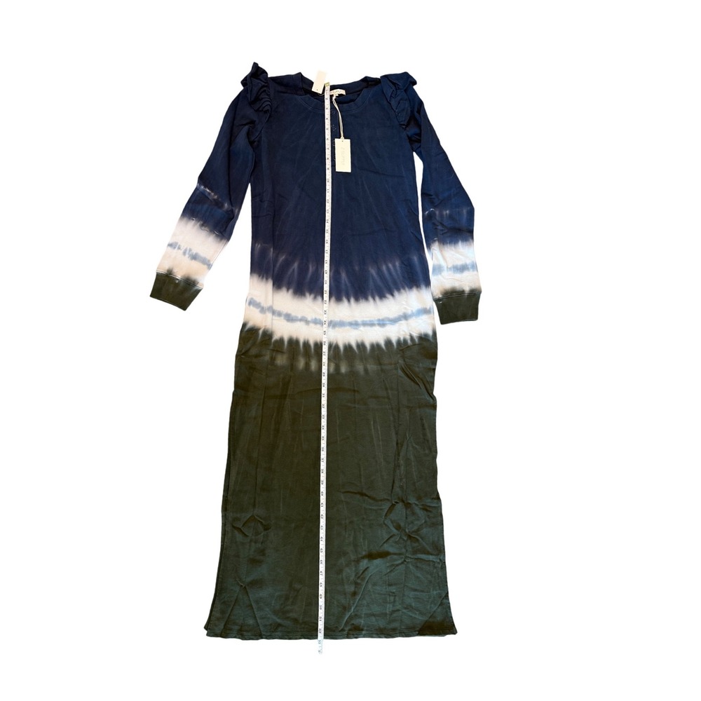 Z Supply Black Iris Tie Dye Ruffle Maxi Dress Long Sleeve Navy Olive NWT‎ S - Picture 3 of 8